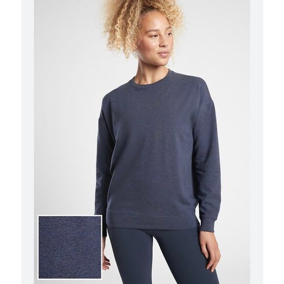 Athleta Sweatshirt Blue TENCEL Cotton Modal Spandex Pullover Relaxed Fit Cozy - Picture 1 of 11